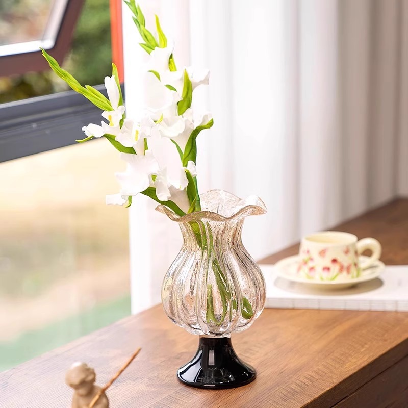 Lüks qızıl-flecked vintage-stil hündür şüşə vaza